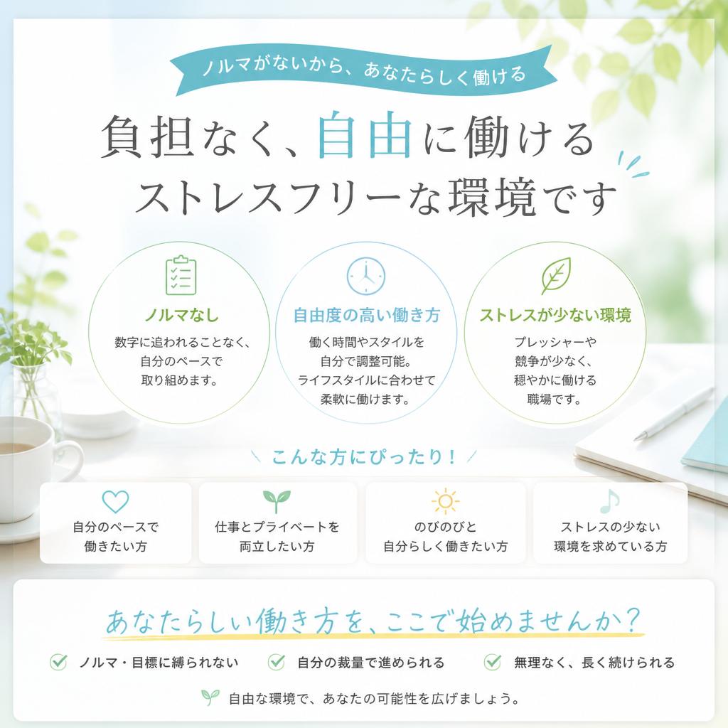 ノルマなし！自分のペースで働ける