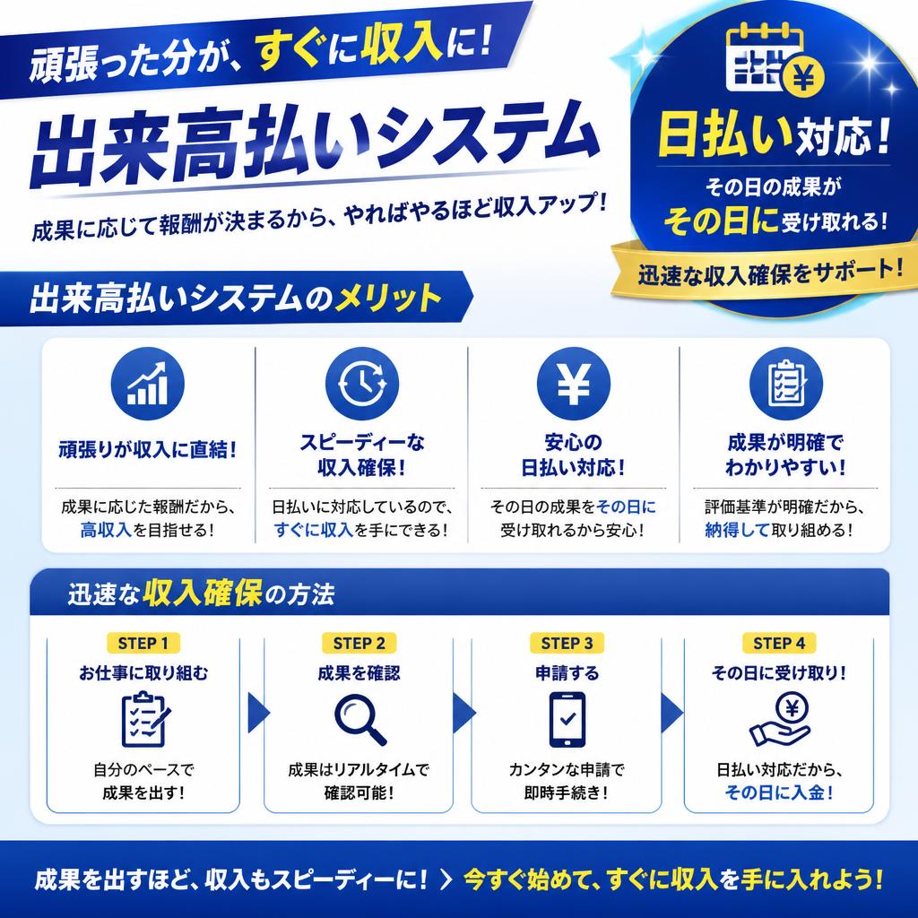 報酬制度の魅力：出来高払いと日払い