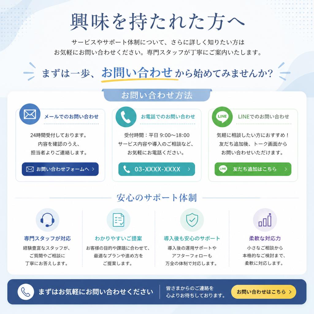 今すぐスタート！お問い合わせはこちら
